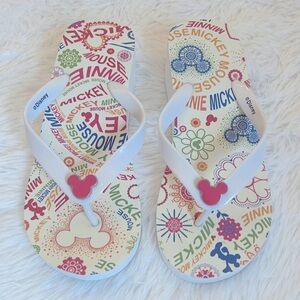 Vintage Never Worn Disney Mickey Minnie Mouse Flip Flop Wedge 2” Heel Sandals 7